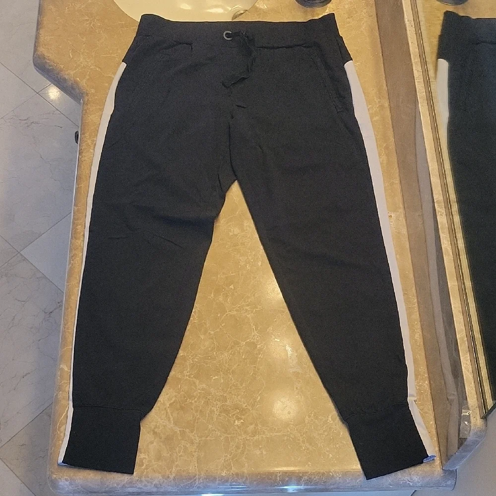 Athleta Black Tuxedo Joggers with White Side Stripe,  S - Picture 2 of 16